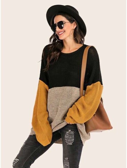 Shein Color-block Drop Shoulder Ribbed Knit Sweater