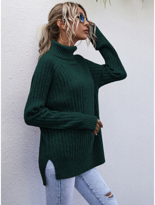 Shein High Neck Ribbed Knit Sweater