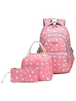 Goldwheat Girls Backpacks for Middle School Lightweight Bookbag Water Resistant with Lunch pack Pencil Case 3pcs