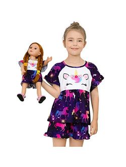 Matching Girl & Doll Pajamas Unicorn Outfit Clothes for Girls and 18" Dolls Pajama Sets