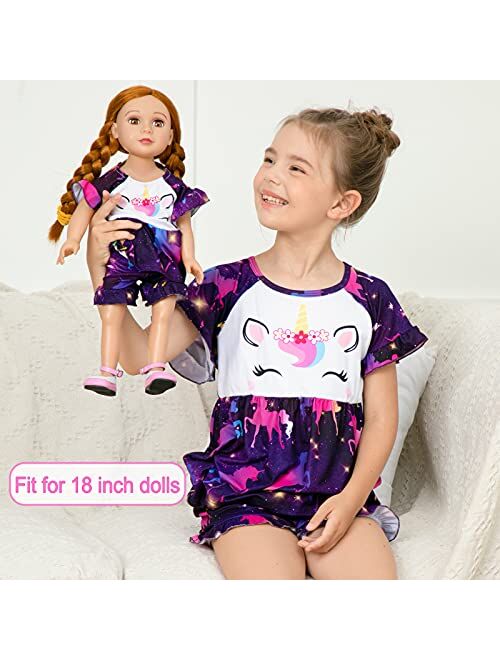 Matching Girl & Doll Pajamas Unicorn Outfit Clothes for Girls and 18" Dolls Pajama Sets