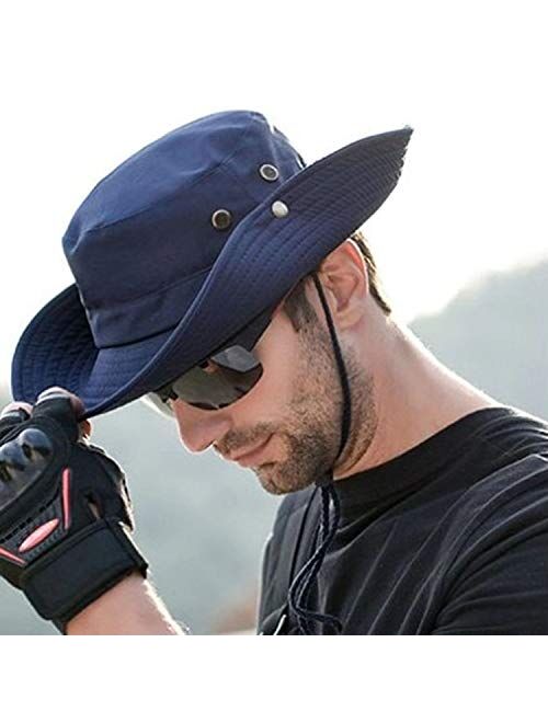 Sikuer Outdoor Safari Hat, 3 Pieces Foldable Sun Protection Boonie Hat Wide Brim Breathable Fishing Cap with Chin Strap for Men Women