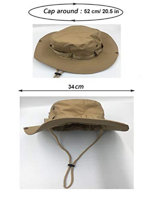Sikuer Outdoor Safari Hat, 3 Pieces Foldable Sun Protection Boonie Hat Wide Brim Breathable Fishing Cap with Chin Strap for Men Women