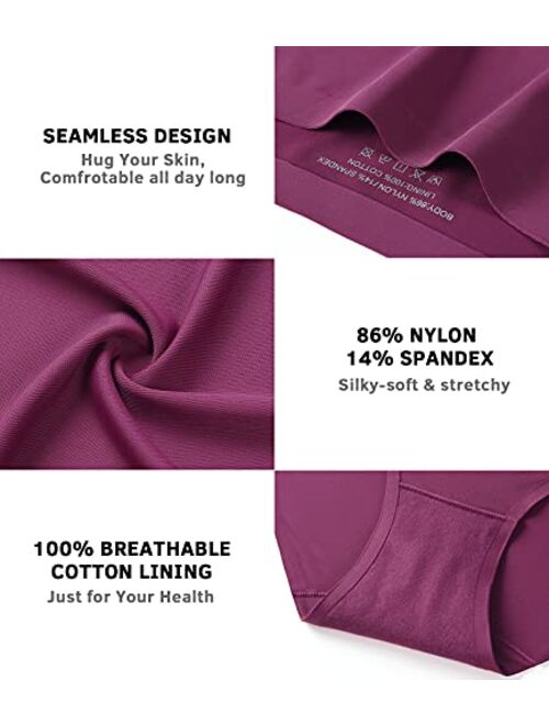 Seamless Underwear For Women - No Show Panties For Women Breathable Stretch Bikini Panties Soft Cheeky Hipster Panty- 5 Pack