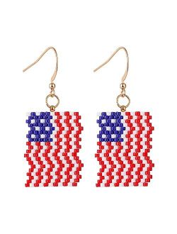 Independence Day Patriotic Earrings American Flags Handmade Beads Earrings Lightweight Heart Shape Can Make You More Beautiful