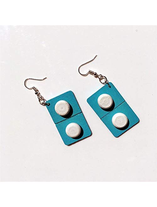 4 Pair Funny Lovely Capsule-shaped Pills Dangle Earrings Wooden Pills Medicine Board Drop Earrings Exaggerated Durable and Useful Earrings for Women Girl Unique Cute Jewe