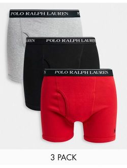 3 pack trunks in gray/red/black with logo waistband