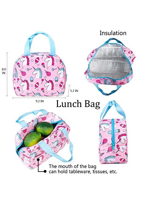Unicorn Backpack for Girls, Toddler, Kids, Teen, Pink School Bookbag For Elementary Kindergarten Student, Preschool Children With Lunch Bag (age 6-12 years)