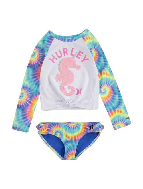 Girls 4-6x Hurley Tie-Dye Seahorse Rashguard Top & Bikini Bottoms Swimsuit Set