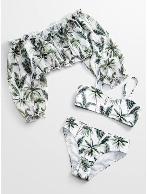 Shein 3pack Girls Tropical Frill Bikini Swimsuit & Cover Up