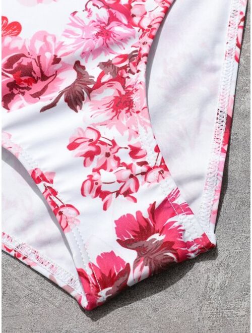Shein Girls Floral Frill Bardot Bikini Swimsuit