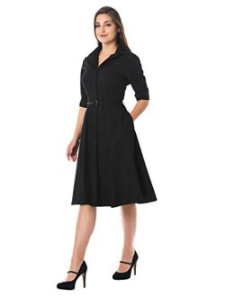 FX Cotton poplin Belted Shirtdress - Customizable Neckline, Sleeve & Length