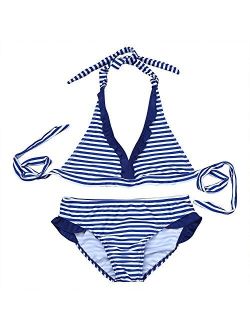 LiiYii Kids Girls Bikini Tankini Striped Swimwear Pool Party 2PCS Swimsuit Tops with Bottoms Set Beachwear