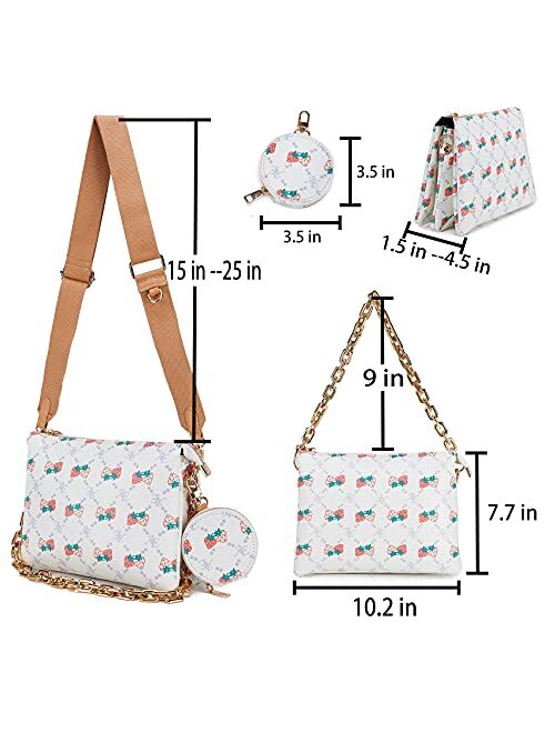 Crossbody Bags for Women Triple Compartment Purses and Handbags with Coin Purse and Square Ring Chain Shoulder Strap