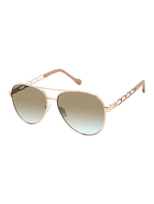 Jessica Simpson Nude & Rose Goldtone Chain Temple Aviator Sunglasses