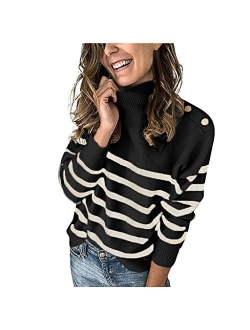 Sweaters for Women, Womens Fashion Turtleneck Long Sleeve Knit Sweater Casual Loose Knitted Pullover Jumper Blouse Tops
