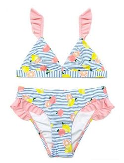 SHEKINI Girls Cute Triangle Ruffles Bikini Hipster Floral Printing Bathing Suits