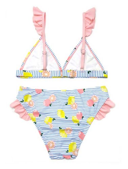 SHEKINI Girls Cute Triangle Ruffles Bikini Hipster Floral Printing Bathing Suits