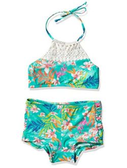 Hobie Girls' High Neck Halter Bikini Top and Boyshort Bottom Swimsuit Set