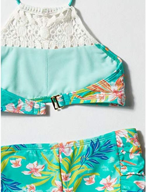 Hobie Girls' High Neck Halter Bikini Top and Boyshort Bottom Swimsuit Set
