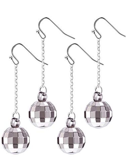 Tatuo 4 Pairs of Disco Ball Earrings 60's or 70's Silver Disco Ball Earrings for Women's Accessories