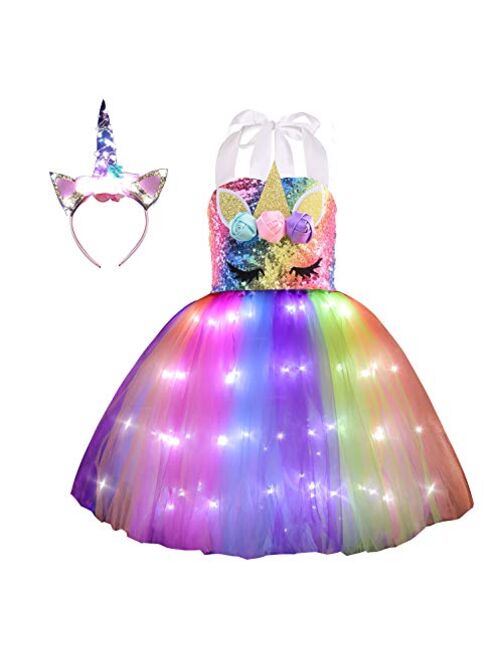 Viyorshop Girl Unicorn Costume Unicorn Tutu Dress Up Birthday Gifts LED Light Unicorn dress for Halloween Party Costumes