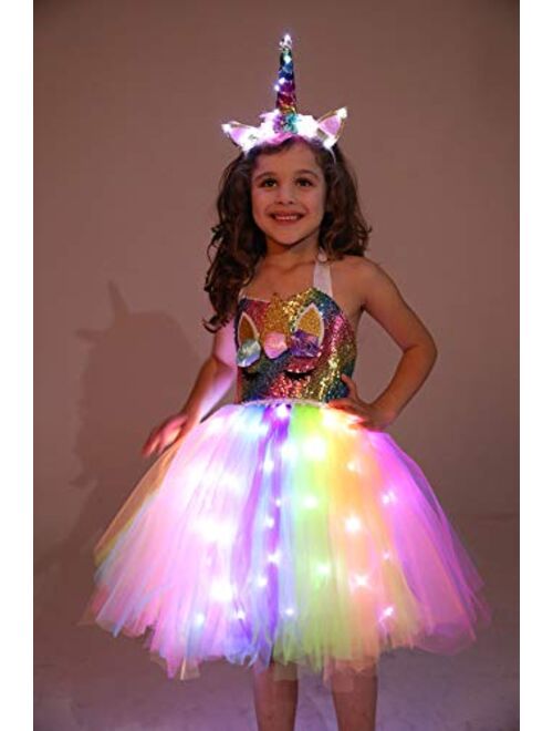 Viyorshop Girl Unicorn Costume Unicorn Tutu Dress Up Birthday Gifts LED Light Unicorn dress for Halloween Party Costumes