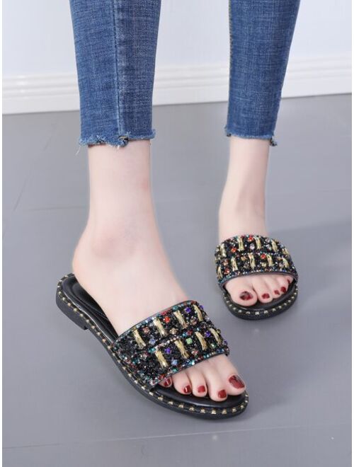 Shein Rhinestone Decor Slide Sandals