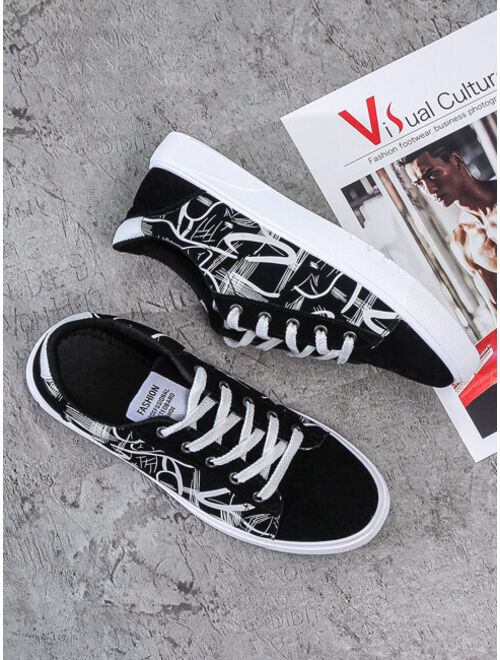 Shein Men Graphic Lace-up Front Sneakers