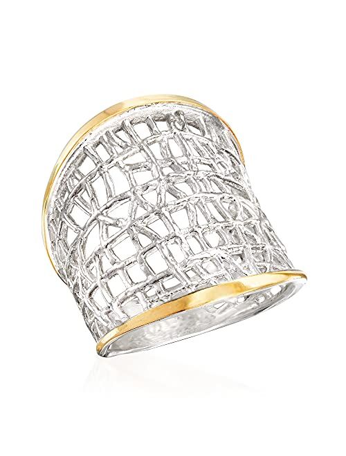 Ross-Simons Sterling Silver and 14kt Yellow Gold Free-Form Lattice Ring