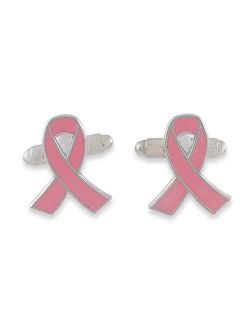 Forge Pink Ribbon Breast Cancer Awareness Enamel Tie Bar + Cufflinks (Silver Cufflinks)