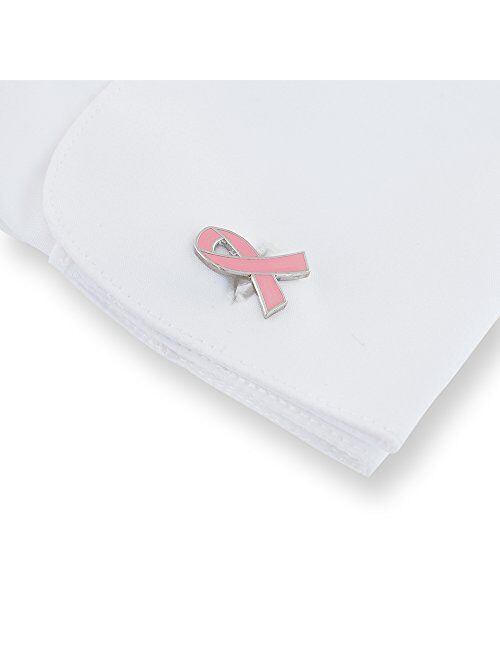 Forge Pink Ribbon Breast Cancer Awareness Enamel Tie Bar + Cufflinks (Silver Cufflinks)