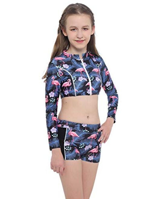 TiaoBug Kids Girl Two Piece Tankini Swimsuit Swimwear Summer Beach Sport Rack Back Top with Boyshort/Skirt Set 