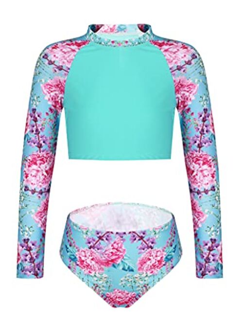 Yartina Little Big Girls 2Piece Swimsuit Sets Floral Rash Shirt Tops with Bottoms Beach Tankini Bathing Suit