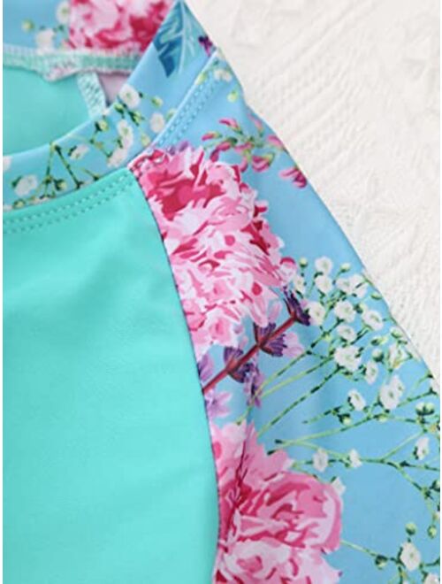Yartina Little Big Girls 2Piece Swimsuit Sets Floral Rash Shirt Tops with Bottoms Beach Tankini Bathing Suit