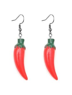coadipress Red Chili Pepper Earrings for Women Girls Cute Fun Lifelike Simulation Vegetable Food Resin Dangle Drop Charm Pendant Earrings