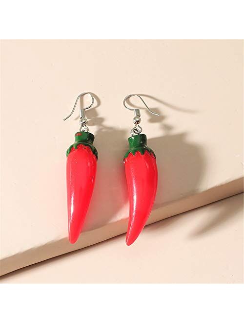 coadipress Red Chili Pepper Earrings for Women Girls Cute Fun Lifelike Simulation Vegetable Food Resin Dangle Drop Charm Pendant Earrings