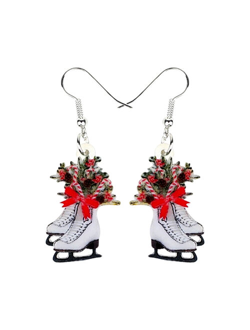 Don't AsK Red Bow Figure Skates Drop Earrings