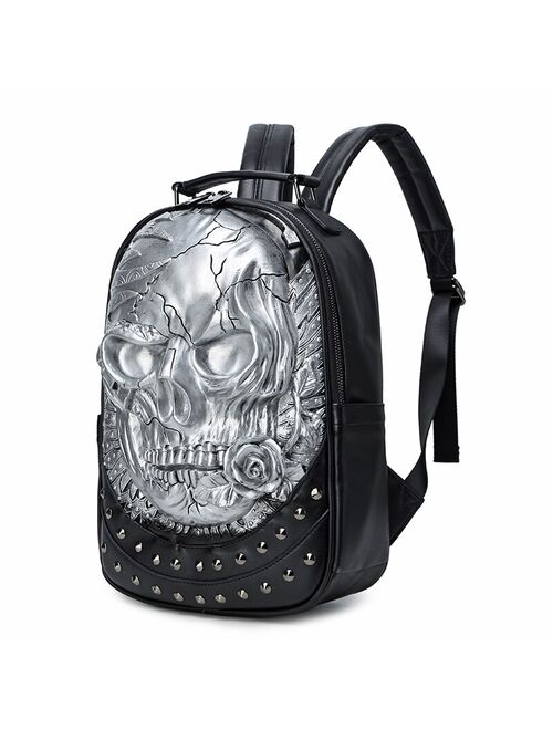 3D Embossed rose Skull Backpack bags for Men Laptop Schoolbag unique man Bag rivet personality Cool Rock travel computer bag