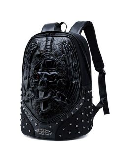 3d Embossed three-dimensional skull backpack men's spirit snake punk backpack pu leather waterproof computer bag