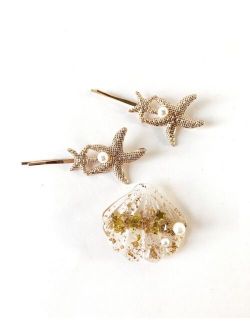 Soho Style Mermaid Starfish and Seashell Hair Clip Three-Piece Set
