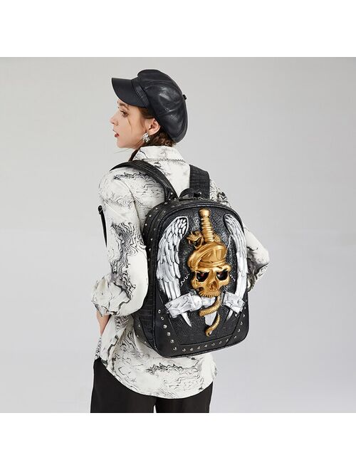 Fashion 3D Embossed Skull Backpack bags for Women unique Cool Schoolbag Rivet Personality Laptop bag for Teenagers mochila