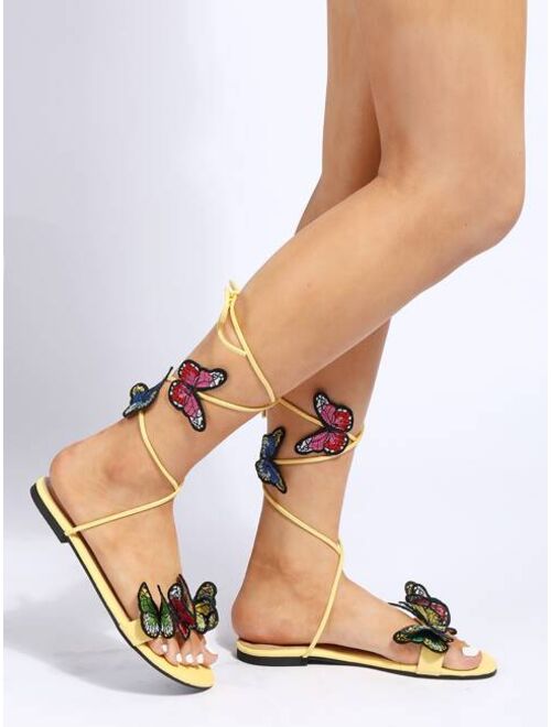 Shein Butterfly Applique Tie Leg Sandals