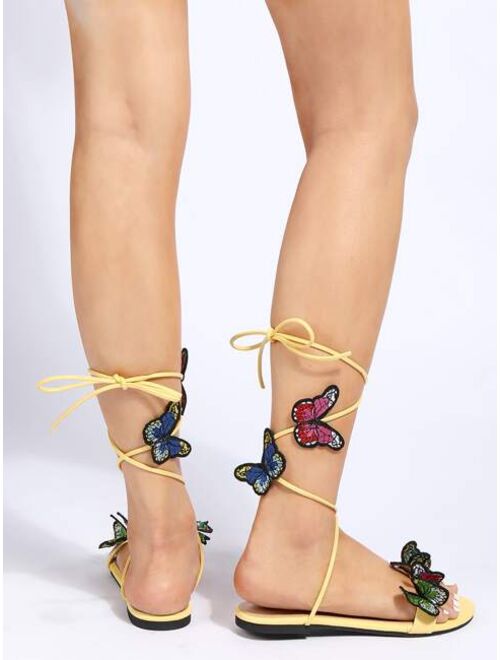 Shein Butterfly Applique Tie Leg Sandals