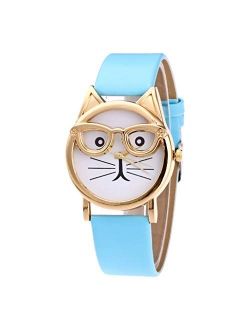 COOKI Womens Quartz Watch Clearance Cat Analog Female Watches Lady Watches Leather Watch-H82