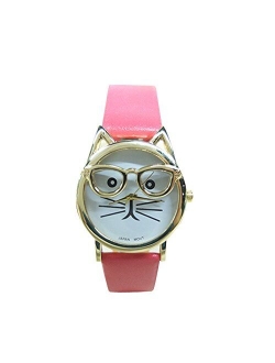 COOKI Womens Quartz Watch Clearance Cat Analog Female Watches Lady Watches Leather Watch-H82