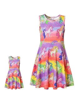 Matching Girls & Doll Dresses Sleeveless Unicorn Outfits Clothes Fits 18" Dolls