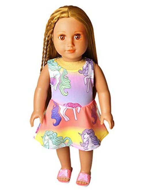 Matching Girls & Doll Dresses Sleeveless Unicorn Outfits Clothes Fits 18" Dolls