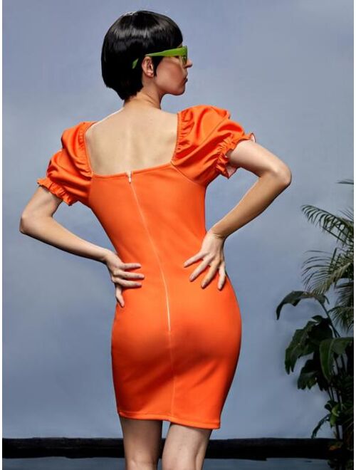 SHEIN X Eva Novielli Figure Print Puff Sleeve Dress