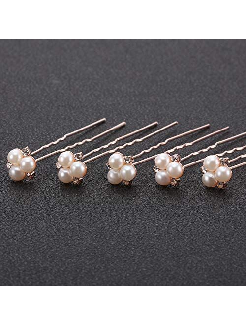 18 Pieces Wedding Pearl Hair Pins Brides Bridal Rhinestones Hair Pins Bridesmaid Hair Accessory (Rose Gold)